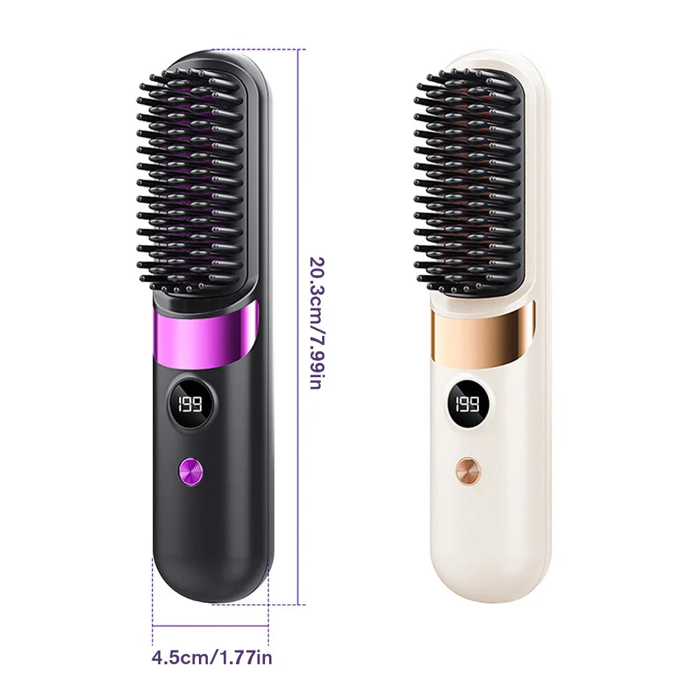 Cordless Ceramic Hair Straightener Brush with LED Display