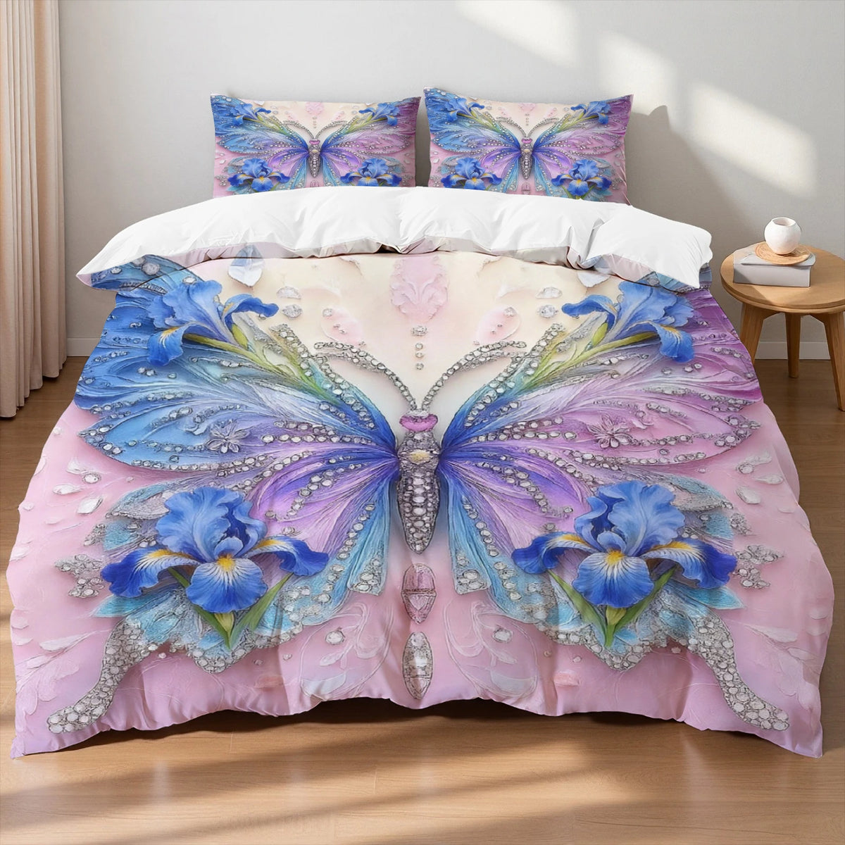 Butterfly Print Microfiber Duvet Cover Set