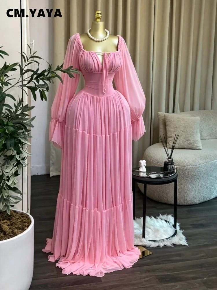 Women's Strapless Long Sleeve Belted Maxi Dress