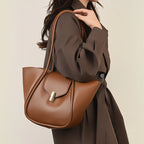 Women's Fashion Solid PU Leather Shoulder Tote Bag