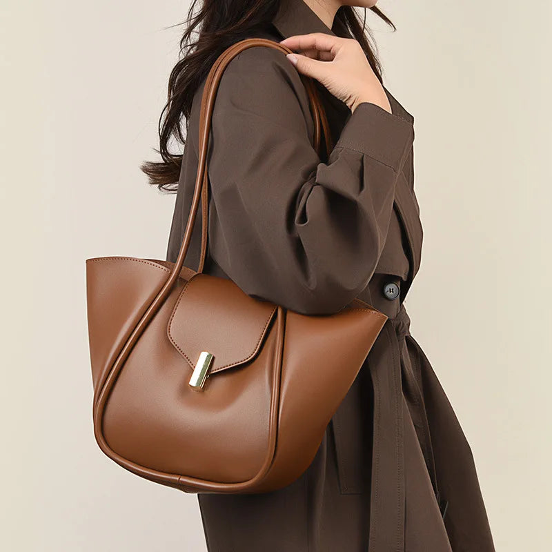 Women's Fashion Solid PU Leather Shoulder Tote Bag