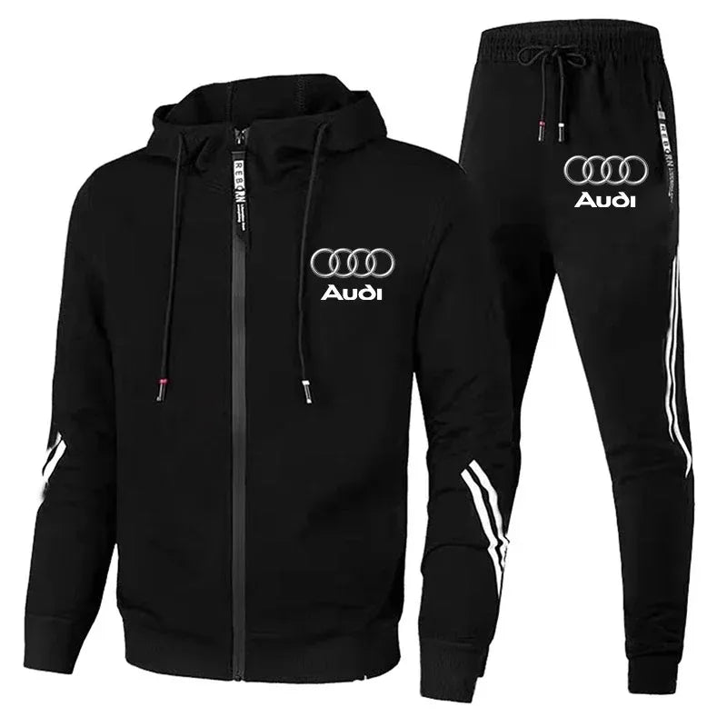 Men's Zip-Up Hooded Sweatshirt and Pants Two Piece Set