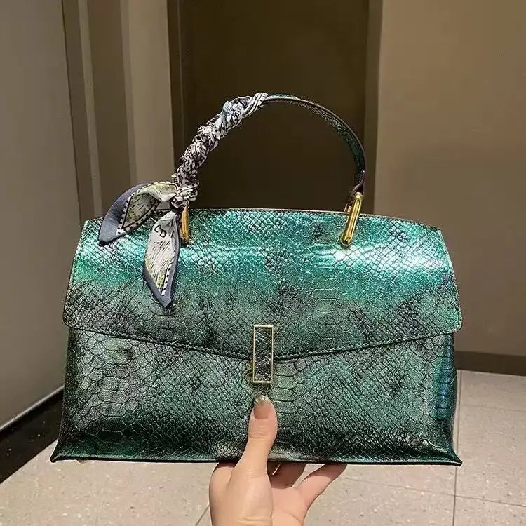 Women's Luxury Leather Snake Stitching Shoulder Handbag