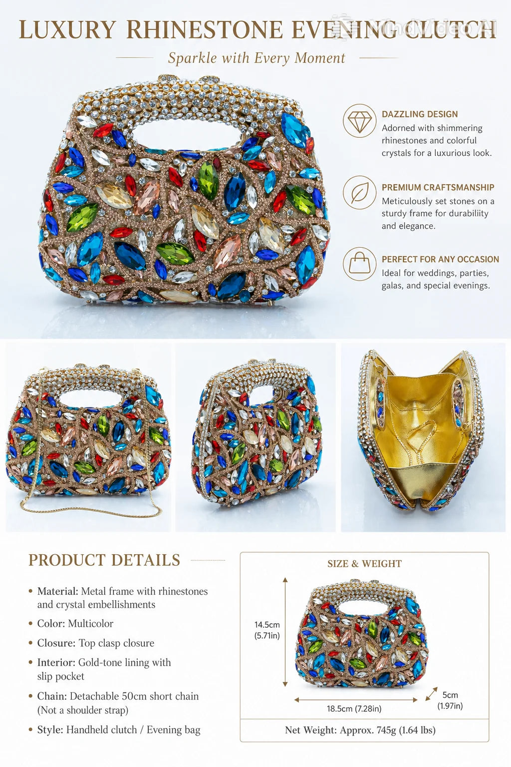 Women's Luxury Rhinestone Top Handle Evening Clutch Bag