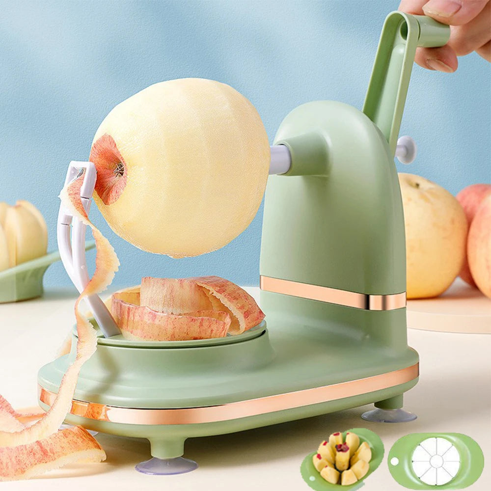 Hand-Cranked Manual Fruit Peeler with Divider and Spare Blades