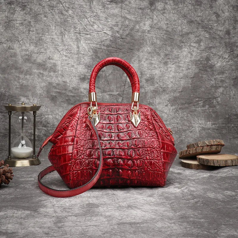 Women's Crocodile Pattern Cowhide Leather Handbag Tote Bag M228