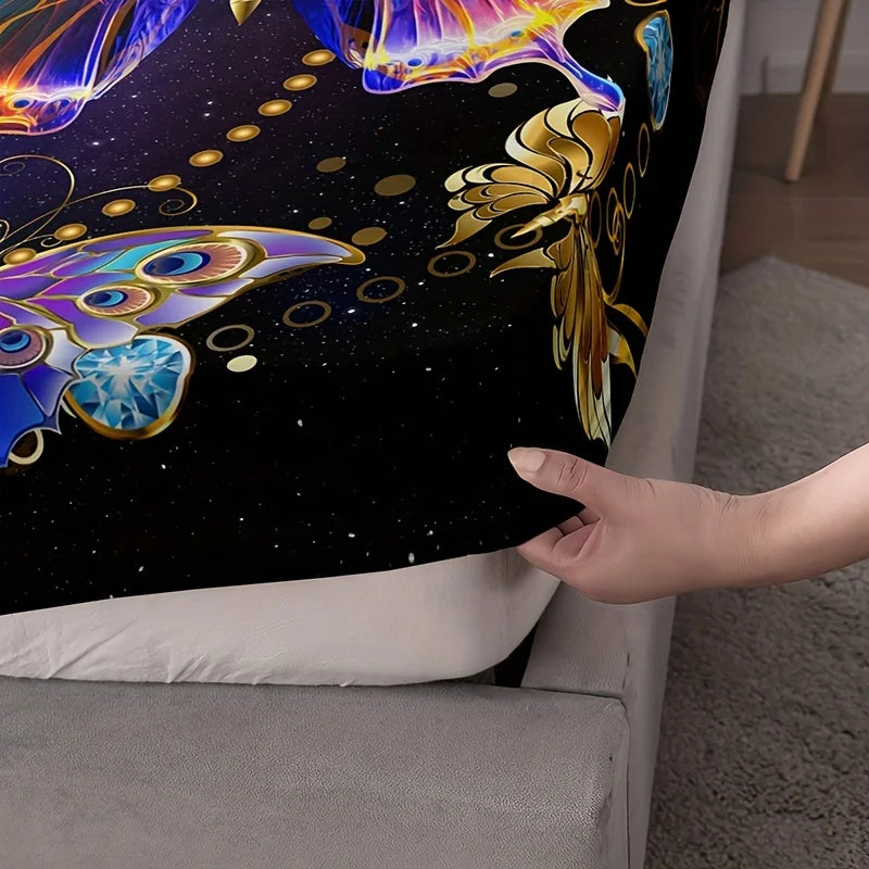 Butterfly Print Polyester Fitted Sheet Set