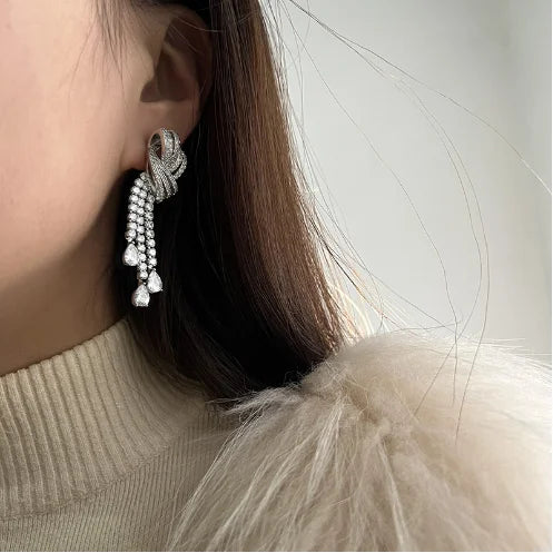 Women's Vintage Bowknot Teardrop Tassel Drop Earrings