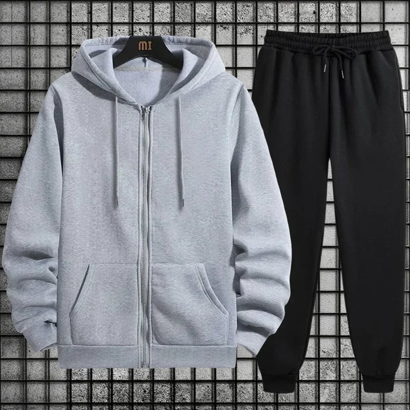 Men's Zipper Hoodie and Sweatpants 2-Piece Set