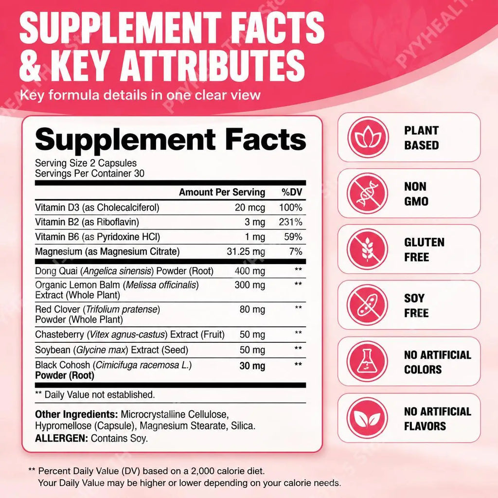 Women's Menopause Support Dietary Supplement Herbal Capsules