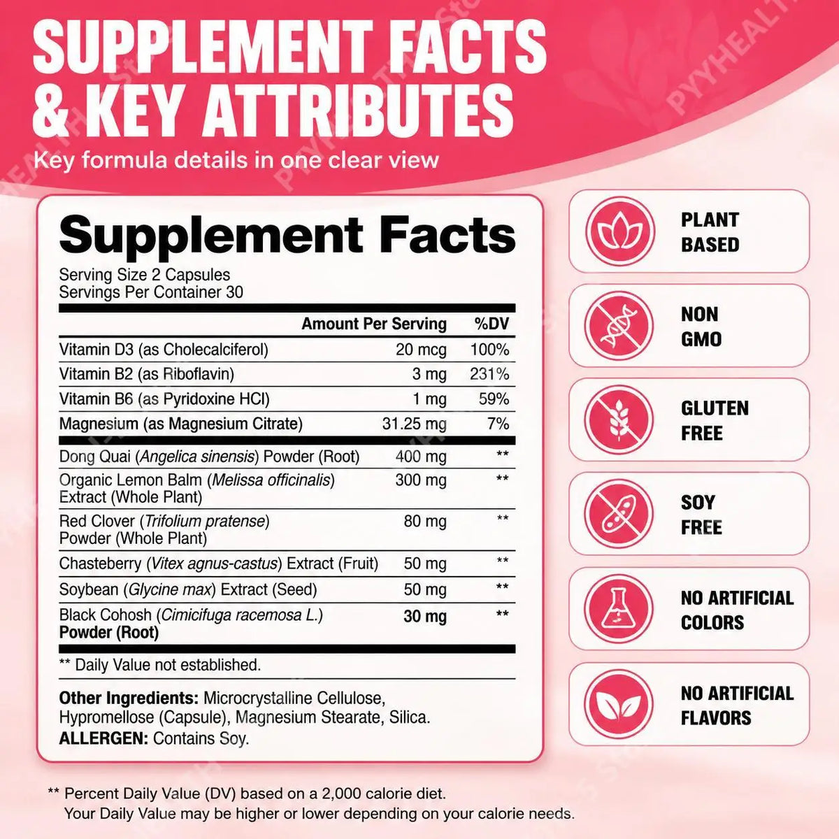 Women's Menopause Support Dietary Supplement Herbal Capsules