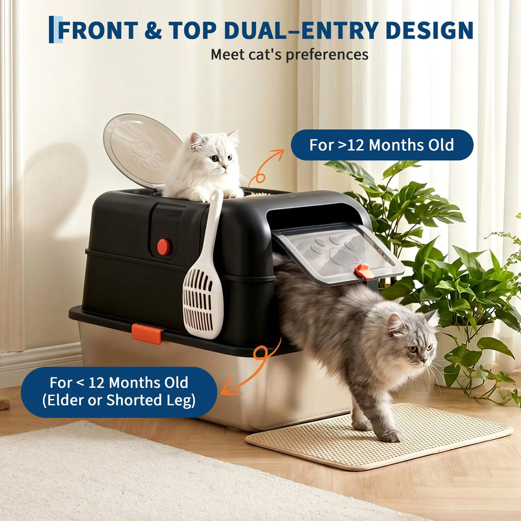 Enclosed Stainless Steel Cat Litter Box for Cats