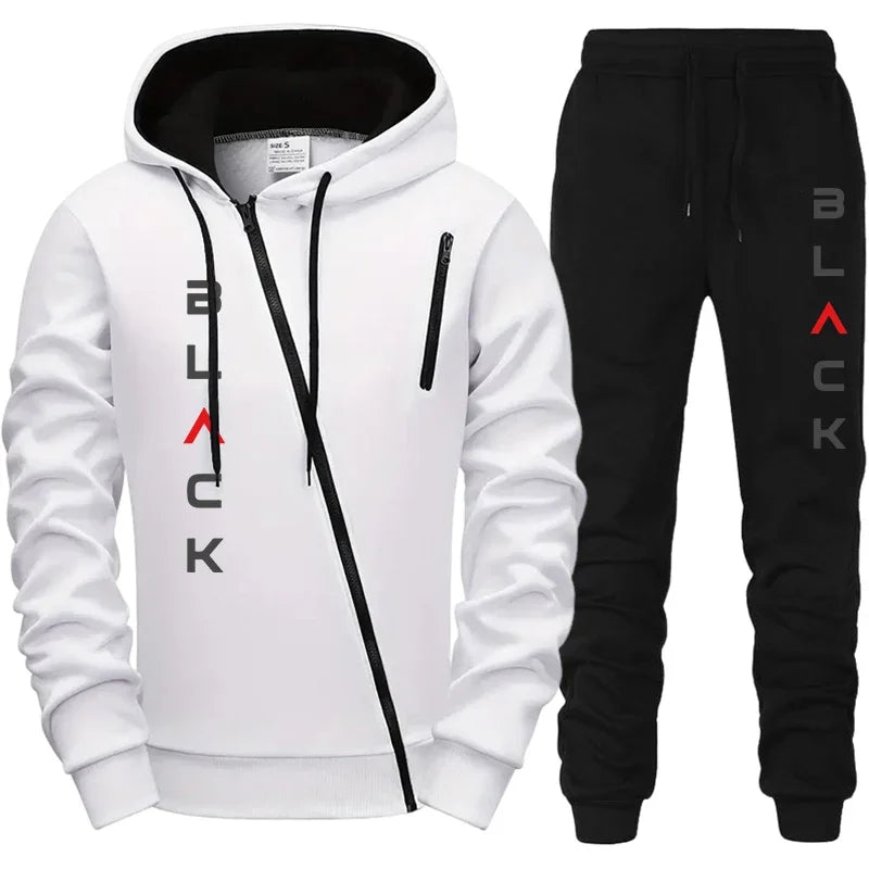 Men's Letter Print Zip Hoodie and Jogger Pants Set