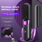 Cordless Ceramic Hair Straightener Brush with LED Display
