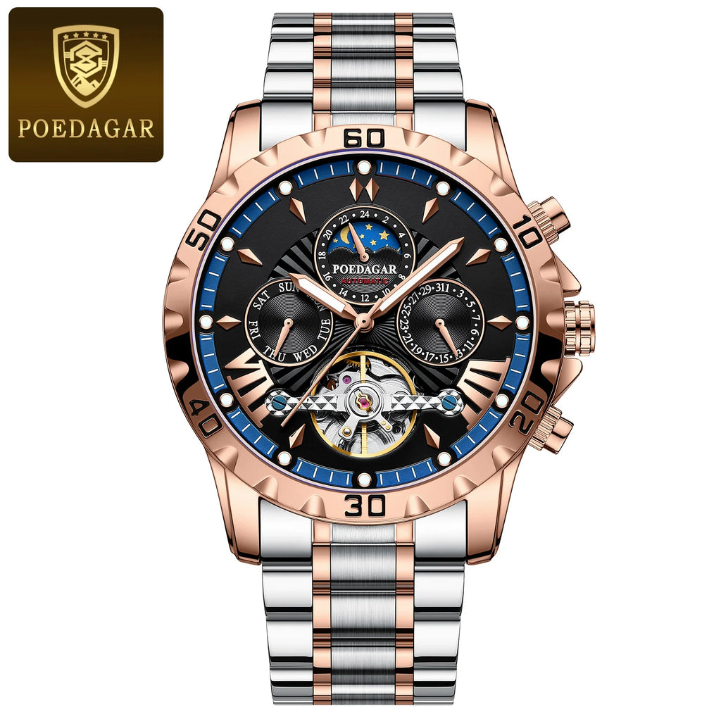 Men's Skeleton Tourbillon Automatic Watch with Week Date