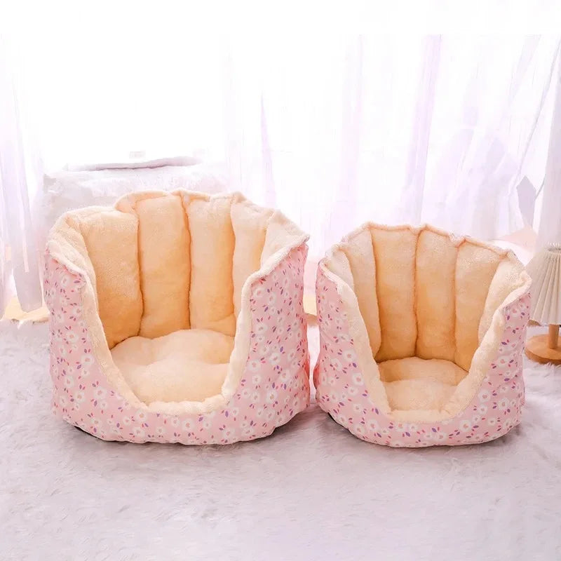 Warm Fluffy Plush Basket House Bed for Cats Dogs