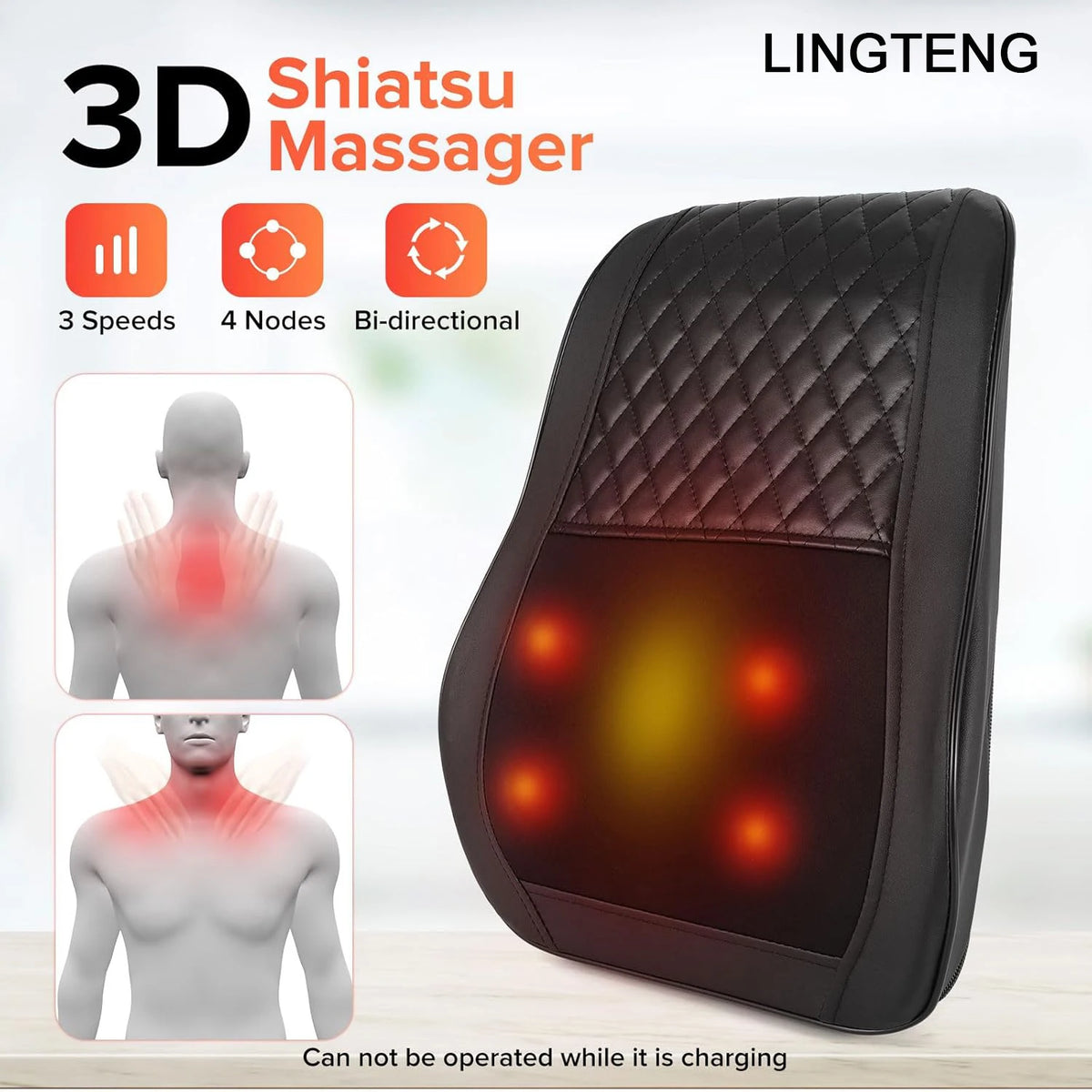 Heat Therapy 3D Kneading Back Massager for Neck Shoulders Legs
