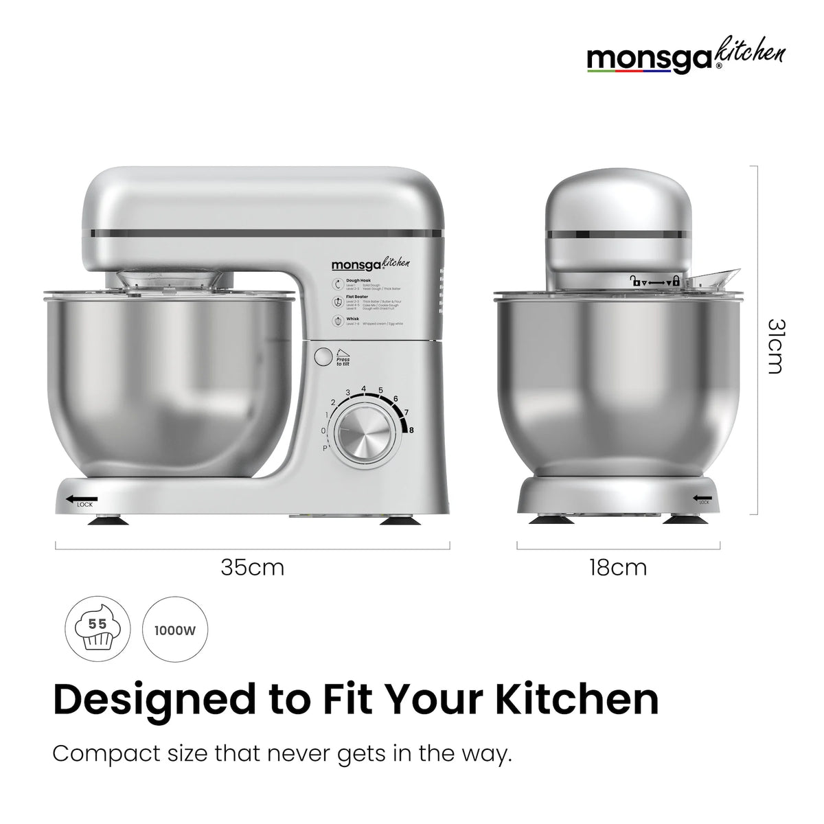 Electric 8-Speed Tilt-Head Stand Mixer and Blender 1000W