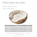 Woven Basket Pet Bed with Cushion for Cats Dogs