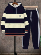 Men's 3D Striped Pattern Print Hoodie and Pants Two-Piece Set