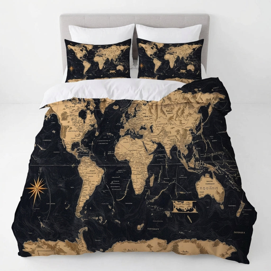 Vintage World Map Duvet Cover Set with Pillowcases