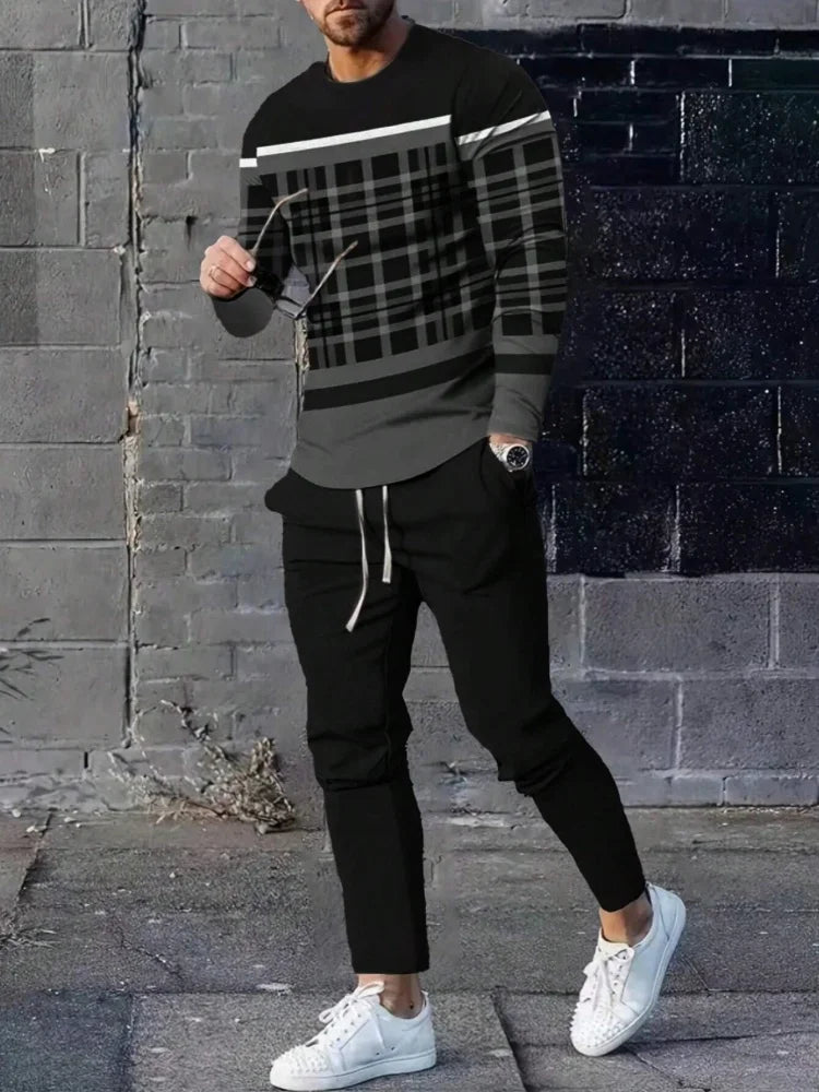 Men's Long Sleeve Round Neck Two Piece Set