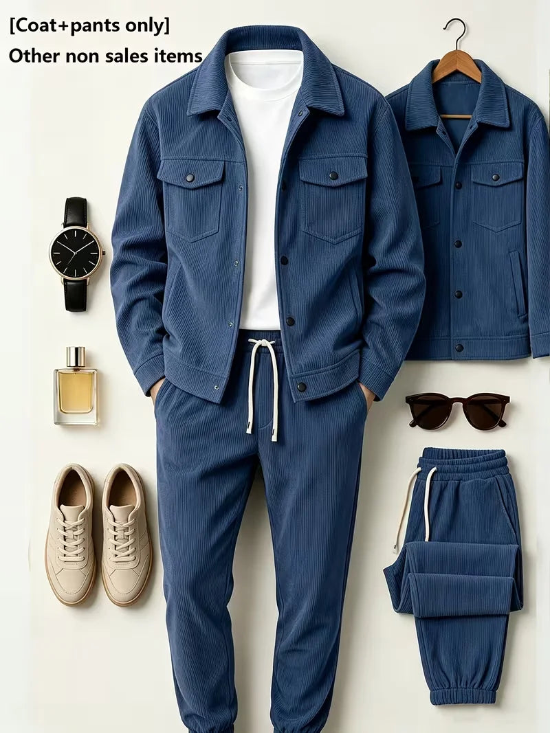 Men's Casual Corduroy Jacket and Jogger Pants Set