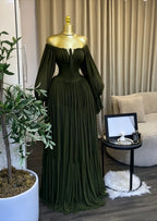 Women's Strapless Long Sleeve Belted Maxi Dress