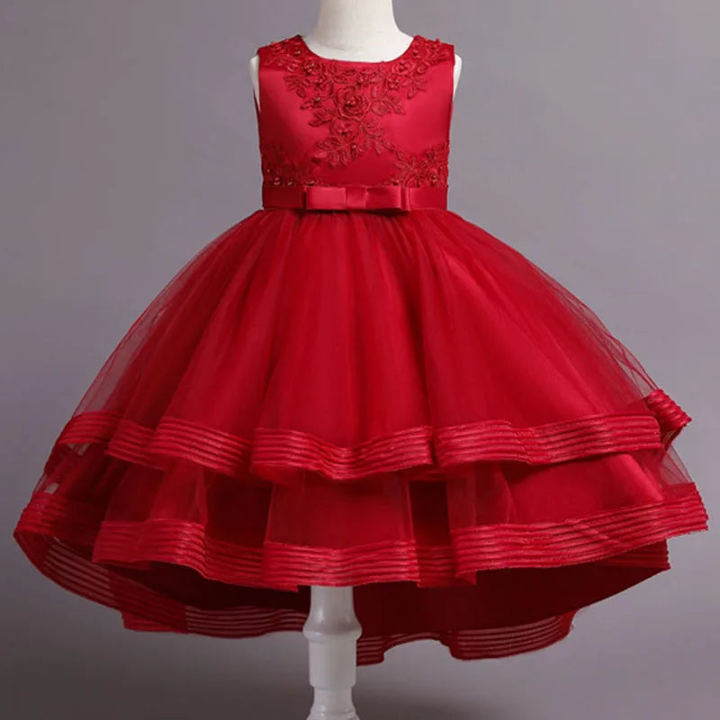 Girls' Sequin Satin Flare Sleeve Princess Party Dress
