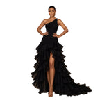 Women's One Shoulder Ruched Ruffle Maxi Dress