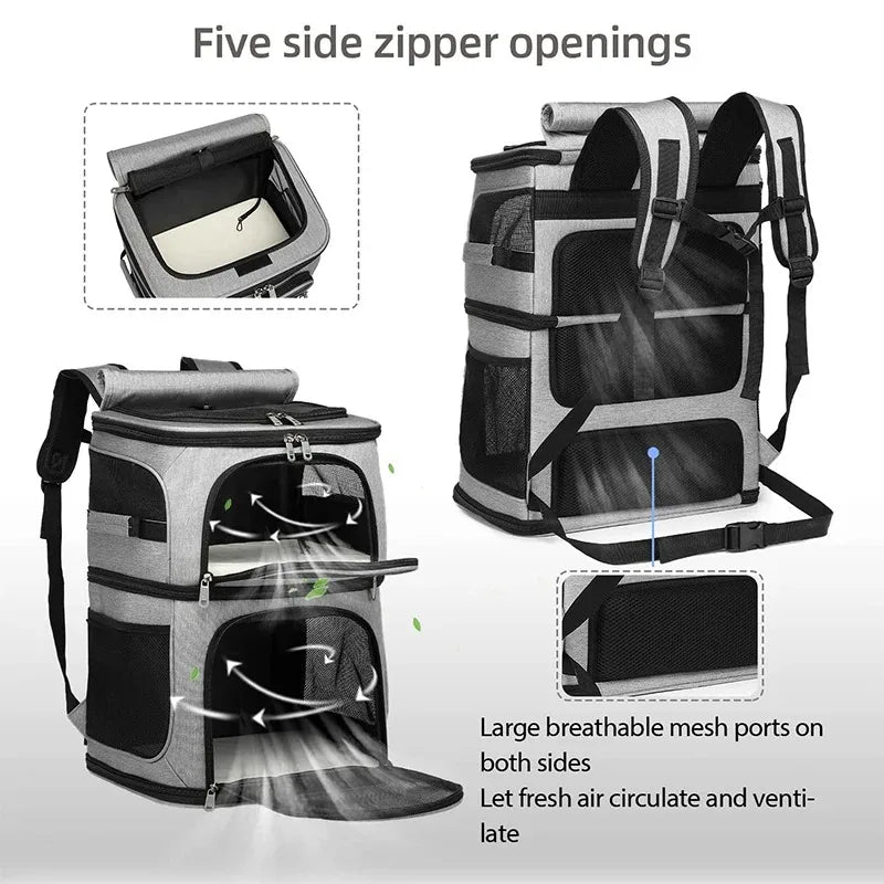 Dual Compartment Pet Backpack Carrier for Cats Dogs