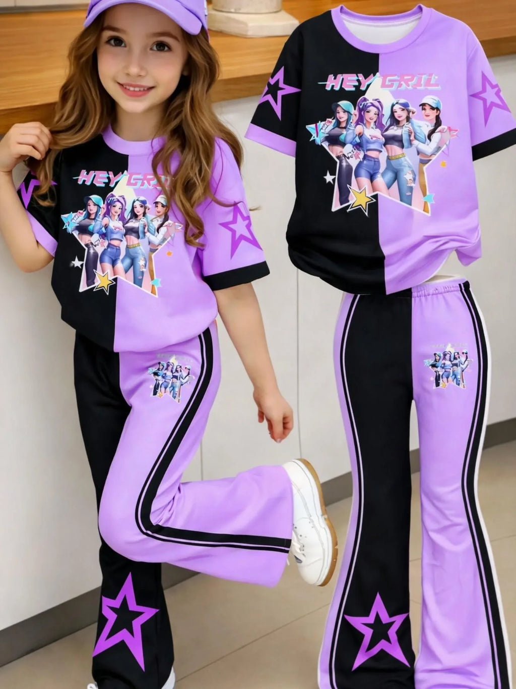Girls' Graphic T-Shirt and Flare Pants 2-Piece Set