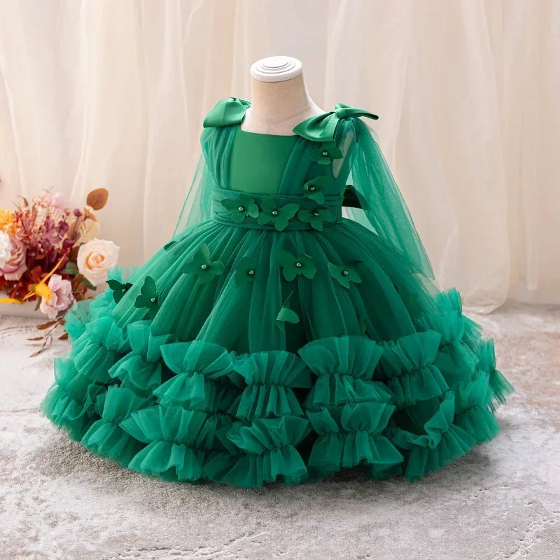 Girls' Butterfly Mesh Ball Gown Party Dress