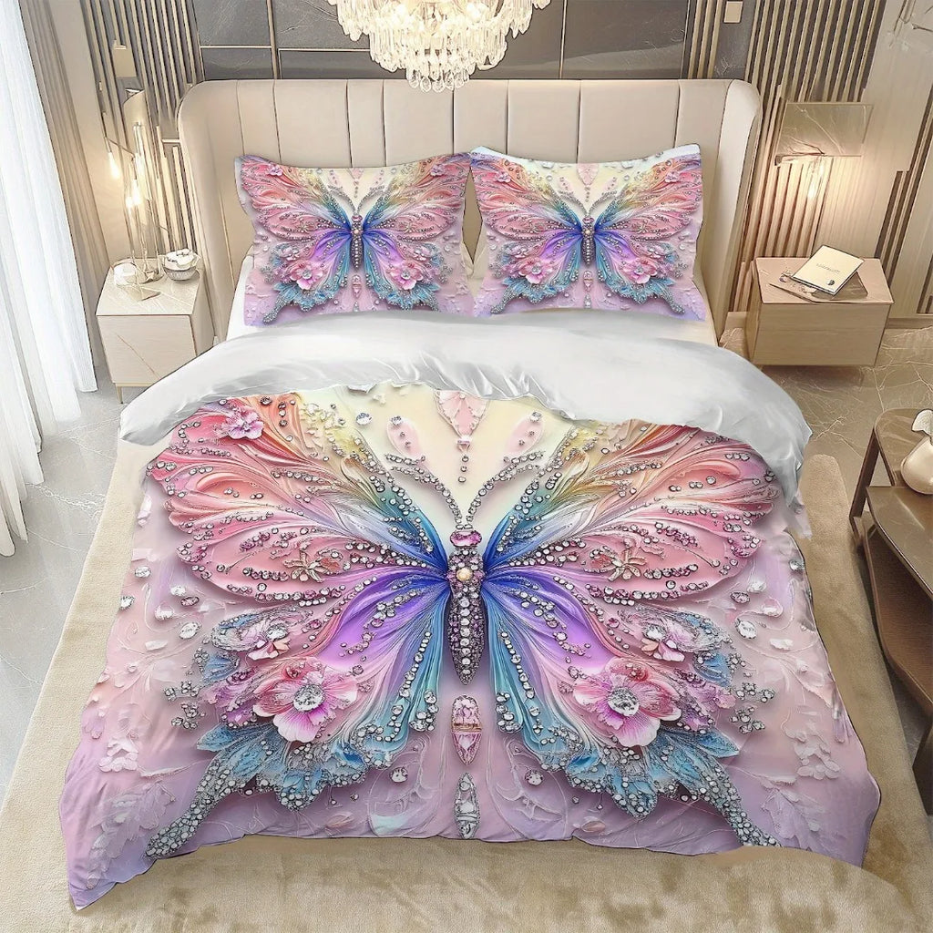 Butterfly Print Microfiber Duvet Cover Set