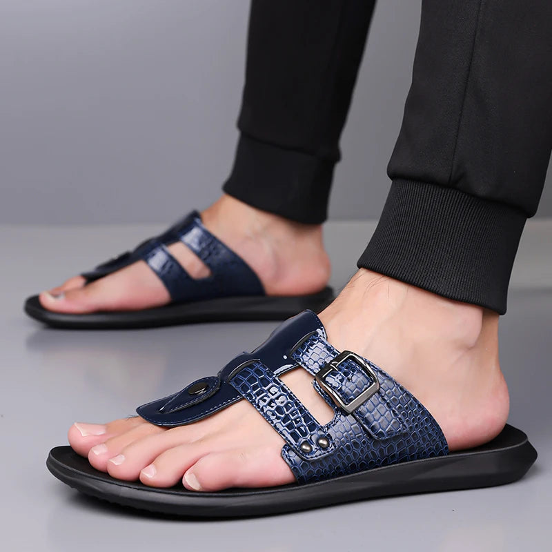 Men's Crocodile Pattern Anti-Slip Thong Sandals