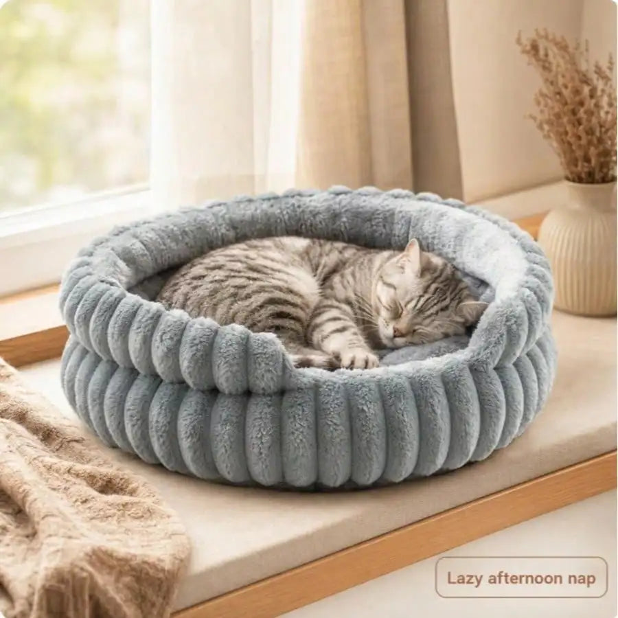 Plush Round Striped Pet Nest Bed for Cats Dogs