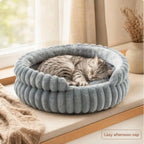 Plush Round Striped Pet Nest Bed for Cats Dogs