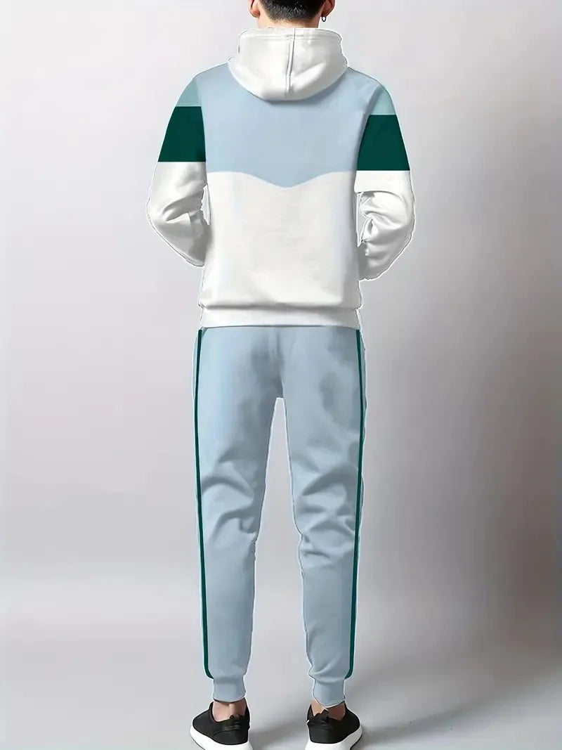 Men's 3D Striped Pattern Print Sweatshirt and Pants Two-Piece Set