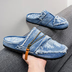 Men's Distressed Denim Slip-On Slippers