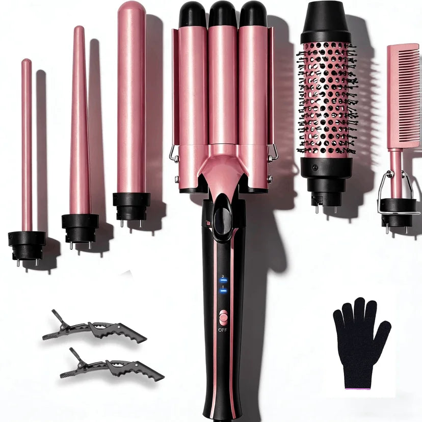 5-in-1 Interchangeable Curling Iron Set with 3 Barrel Crimper