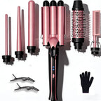 5-in-1 Interchangeable Curling Iron Set with 3 Barrel Crimper