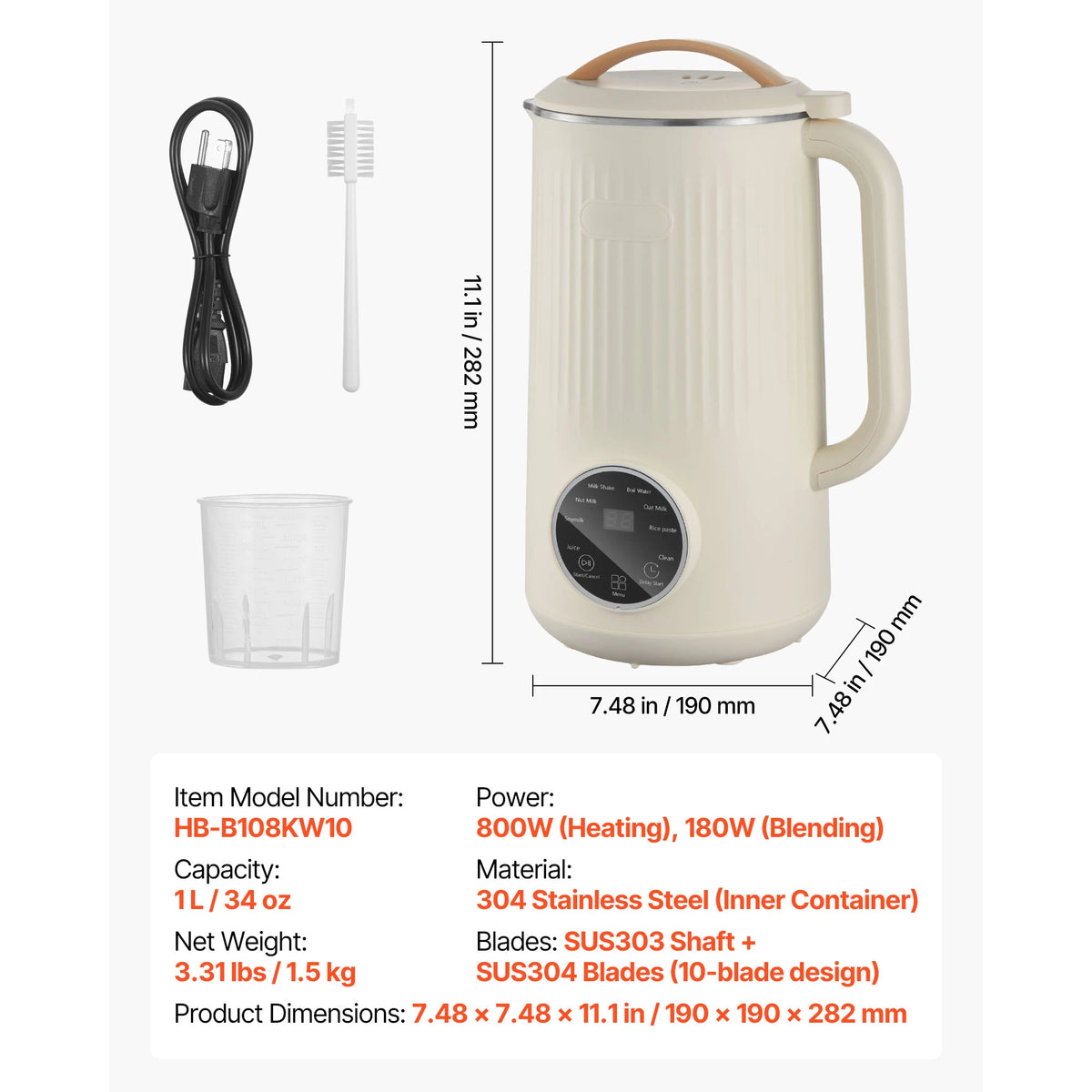 8-in-1 Electric Nut and Soy Milk Maker Machine