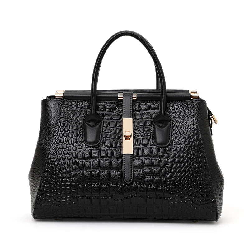 Women's Crocodile Pattern Cowhide Leather Handbag Tote Bag Q1479