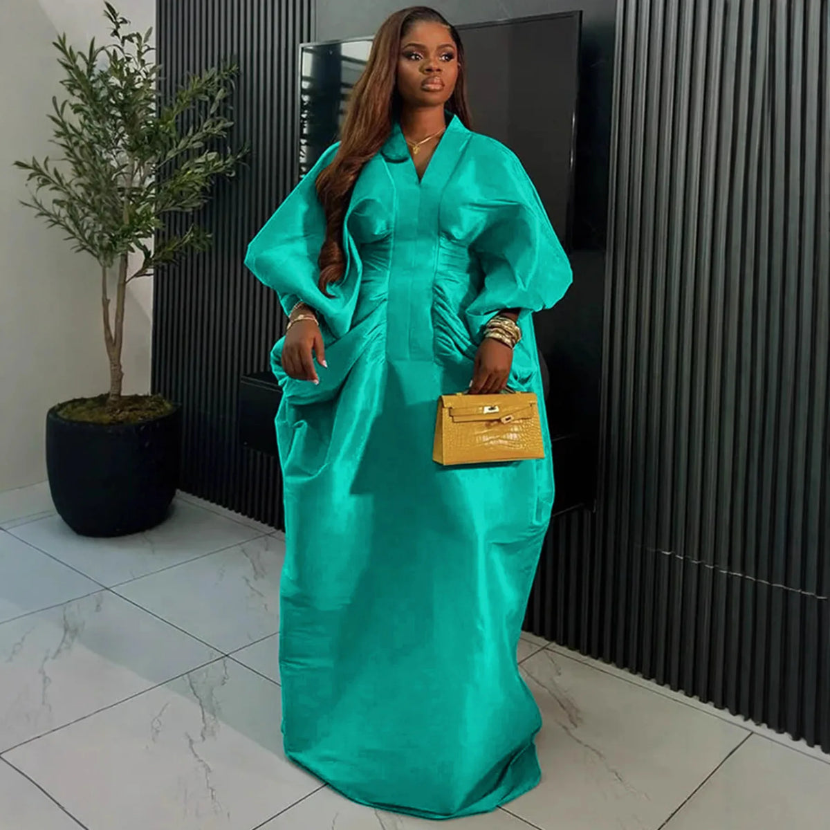Women's African Ruffle Sleeveless Kaftan Cape Wide Leg Jumpsuit AM050759