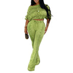 Women's Diagonal Neck Pleated Pants Two-Piece Set