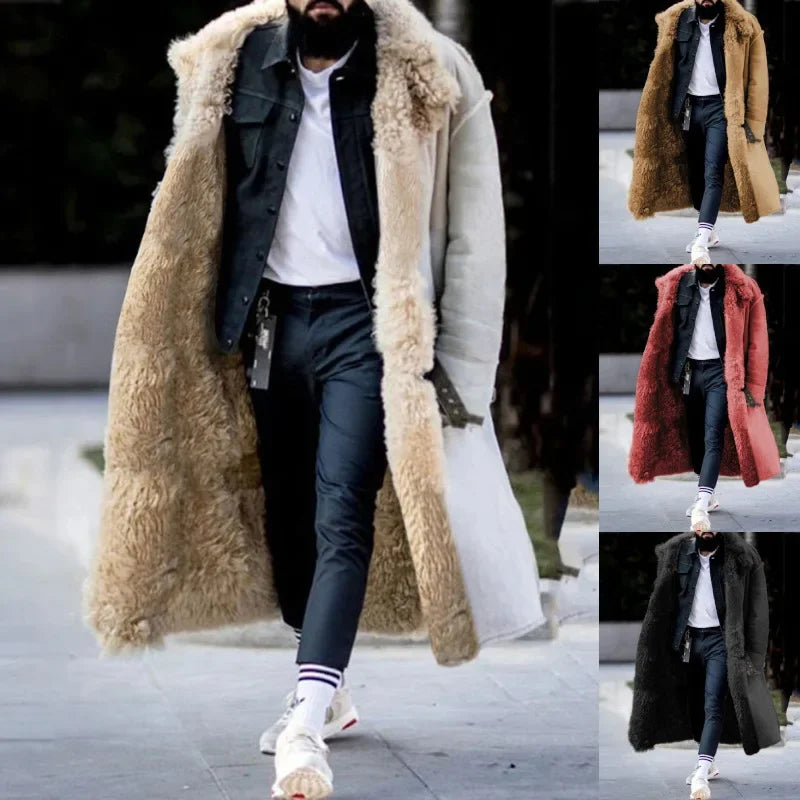 Men's Thickened Faux Fur Long Winter Overcoat Jacket
