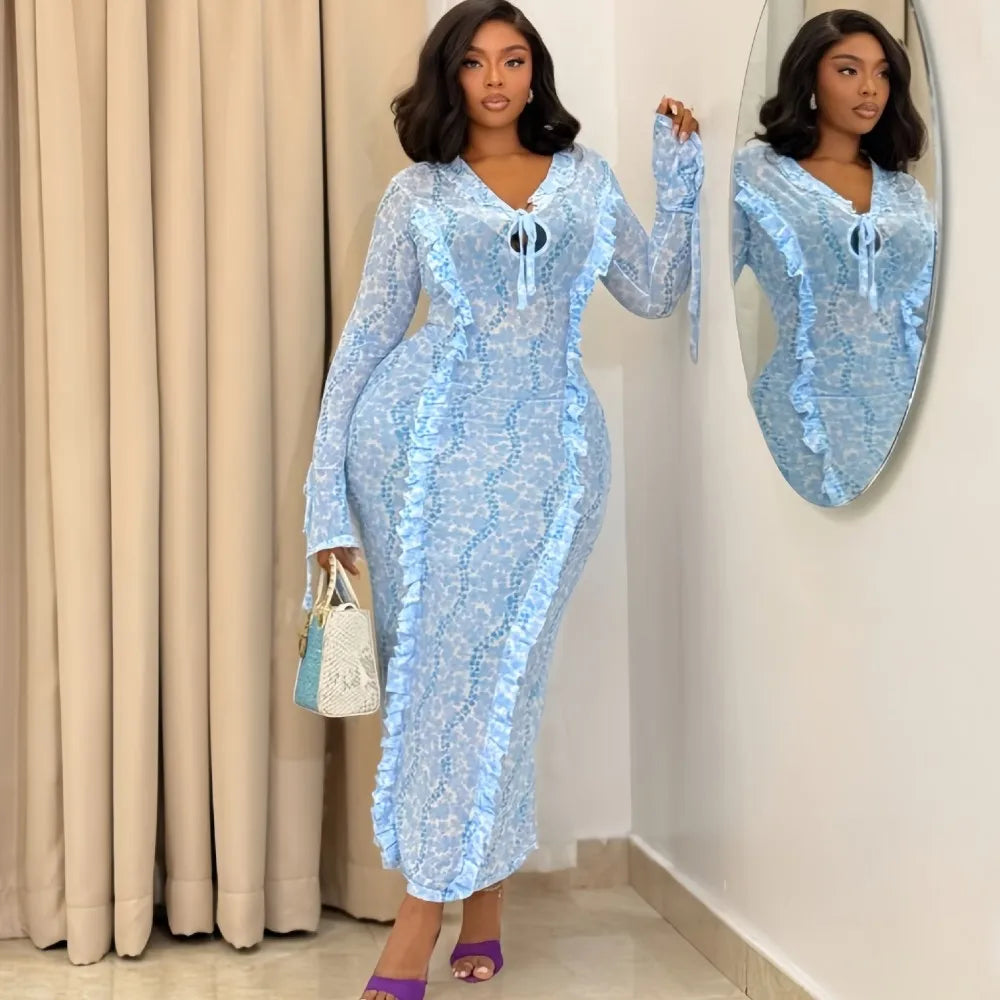 Women's African Dashiki Ankara Print Long Abaya Dress