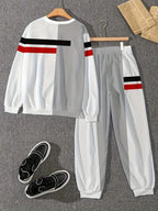 Men's 3D Striped Pattern Print Sweatshirt and Pants Two-Piece Set