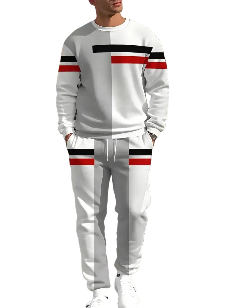 Men's 3D Striped Pattern Print Sweatshirt and Pants Two-Piece Set