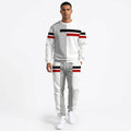 Men's Round Neck 3D Striped Print Two Piece Sweatshirt Set